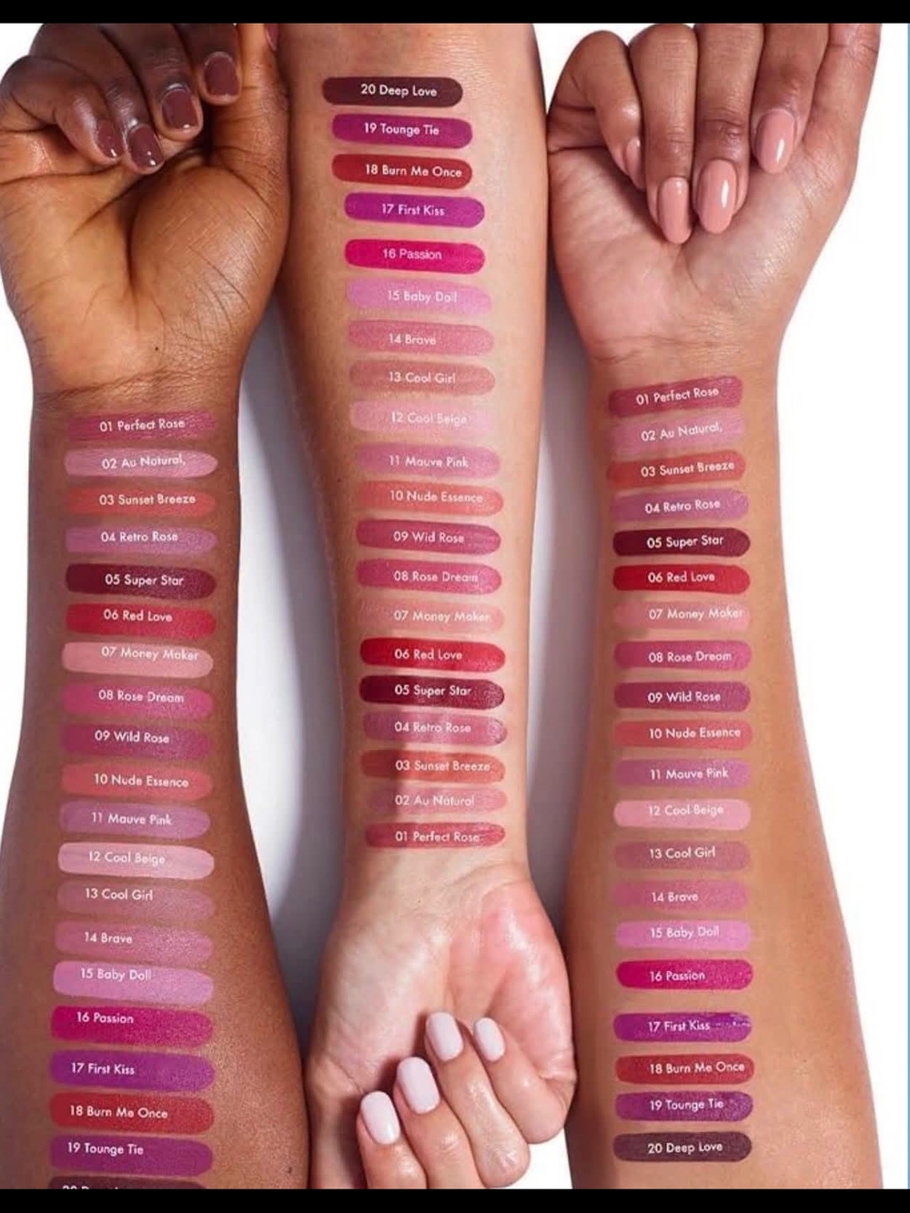 Farmasi Neutral & Pink Lip Swatch Collection — Nude, Rose & Deep Pink Shades